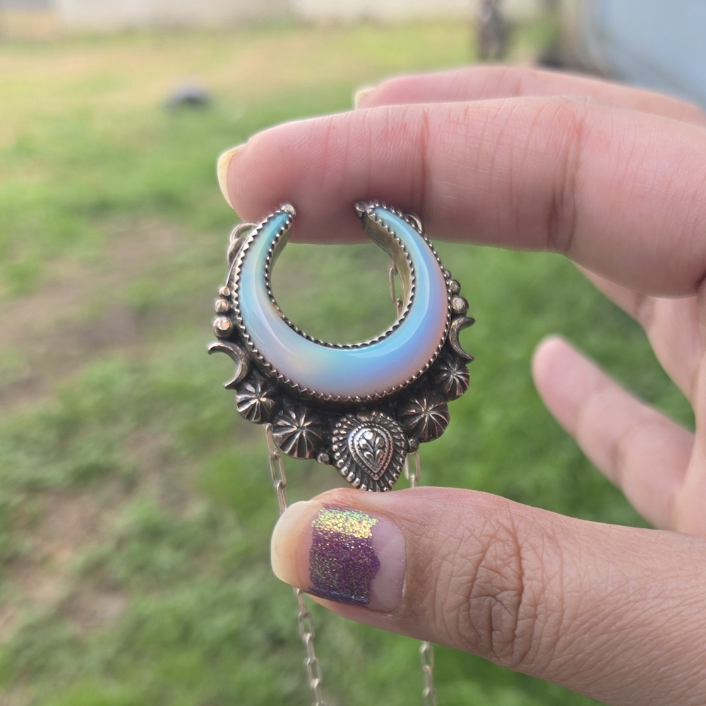 Lavender Star Designs Aura Opal Lunar Dream Silver Crescent Moon Pendant Artisan - Picture 5 of 11